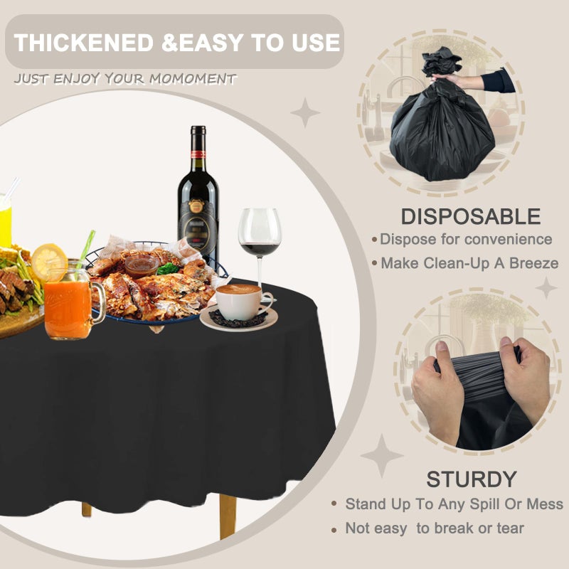 DZ D&Z Plastic Table Cloth Disposable, 6 Pack Black Round Tablecloth Individually Wrapped for Indoor&Outdoor, 84 Inch Table Cover for Party, Picnic, Birthday, Wedding & Dinner - Image 4